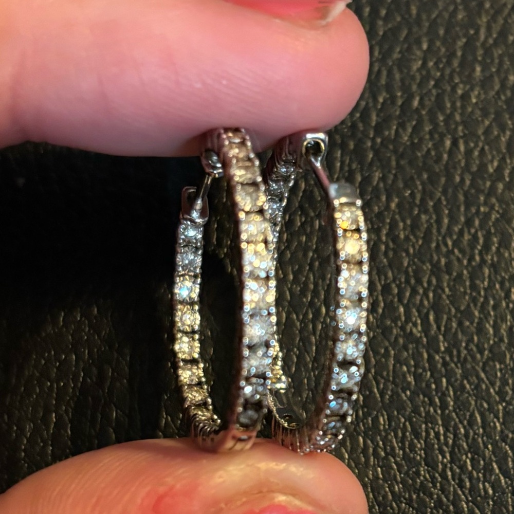 SOLD G-H/I1-I2) 1/2 CT. T.W. Diamond Sterling Silver 25mm Hoop Earrings